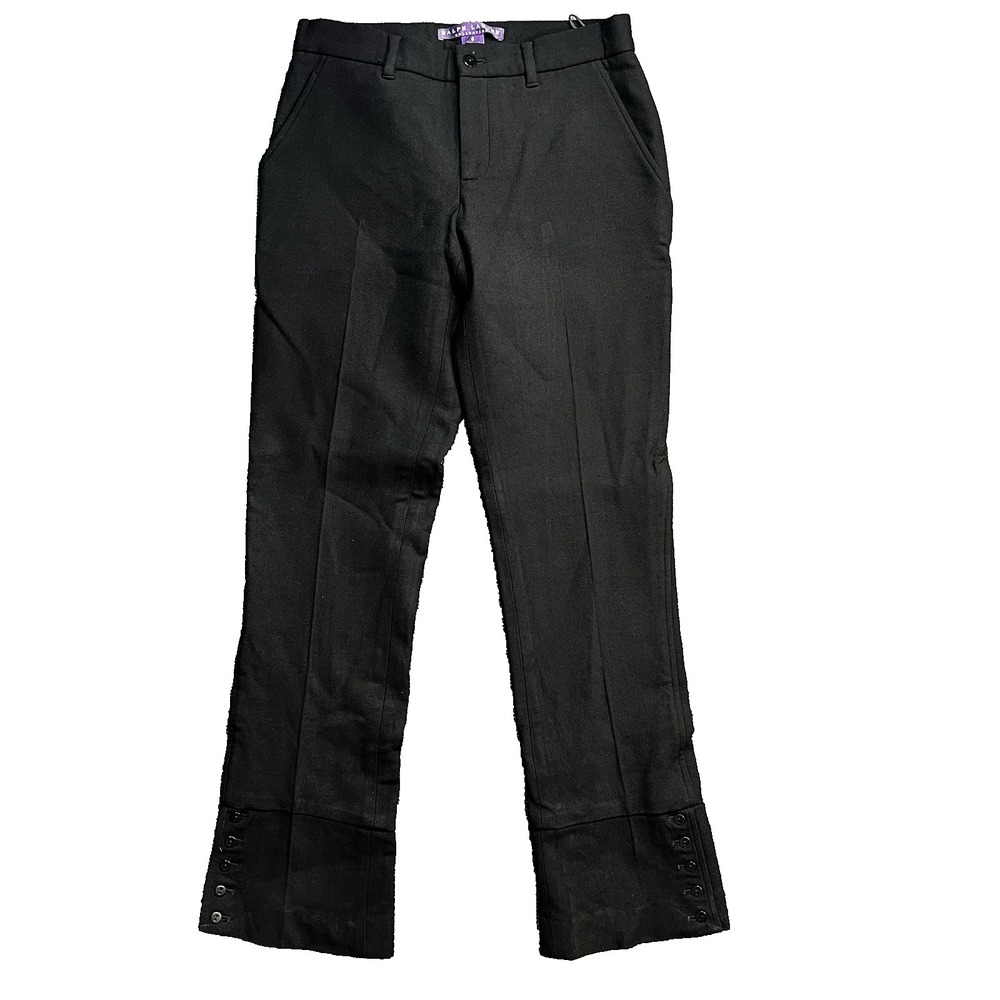 Ralph Lauren Purple Label Wool High Waist Dress Pants Black Sz 6 Button Pant Hem